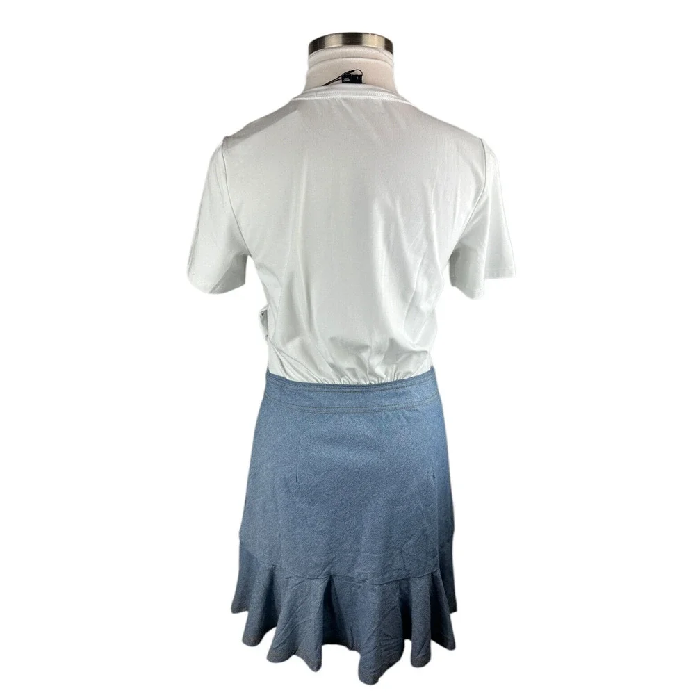 NWT Veronica Beard Chambray Bari T-Shirt Dress Tie Waist Ruffle Women's Large - Picture 8 of 15